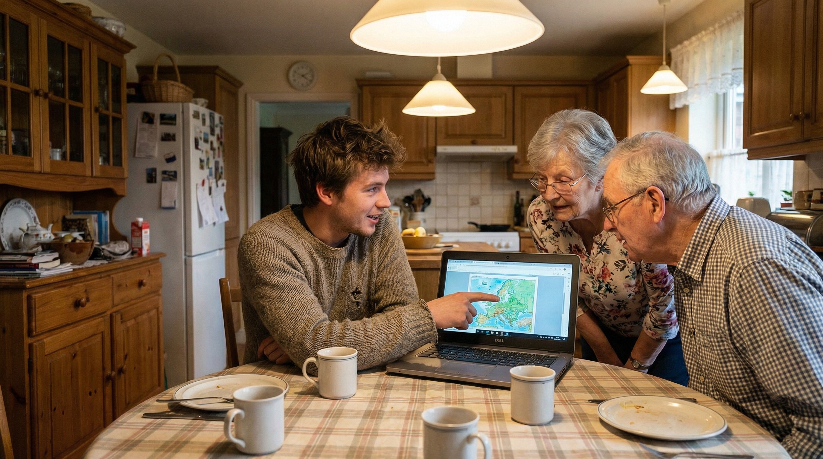 Enkel Lukas zeigt seinen Großeltern Backverliebt auf dem Laptop