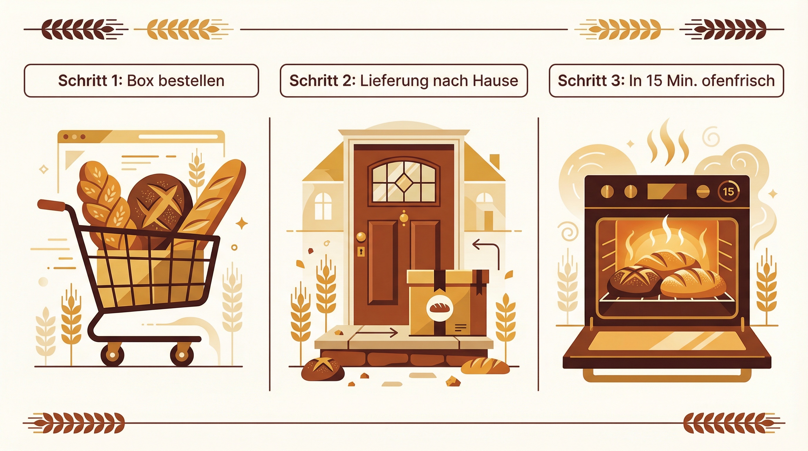 Infografik: So einfach funktioniert Backverliebt – Box bestellen, liefern lassen, aufbacken