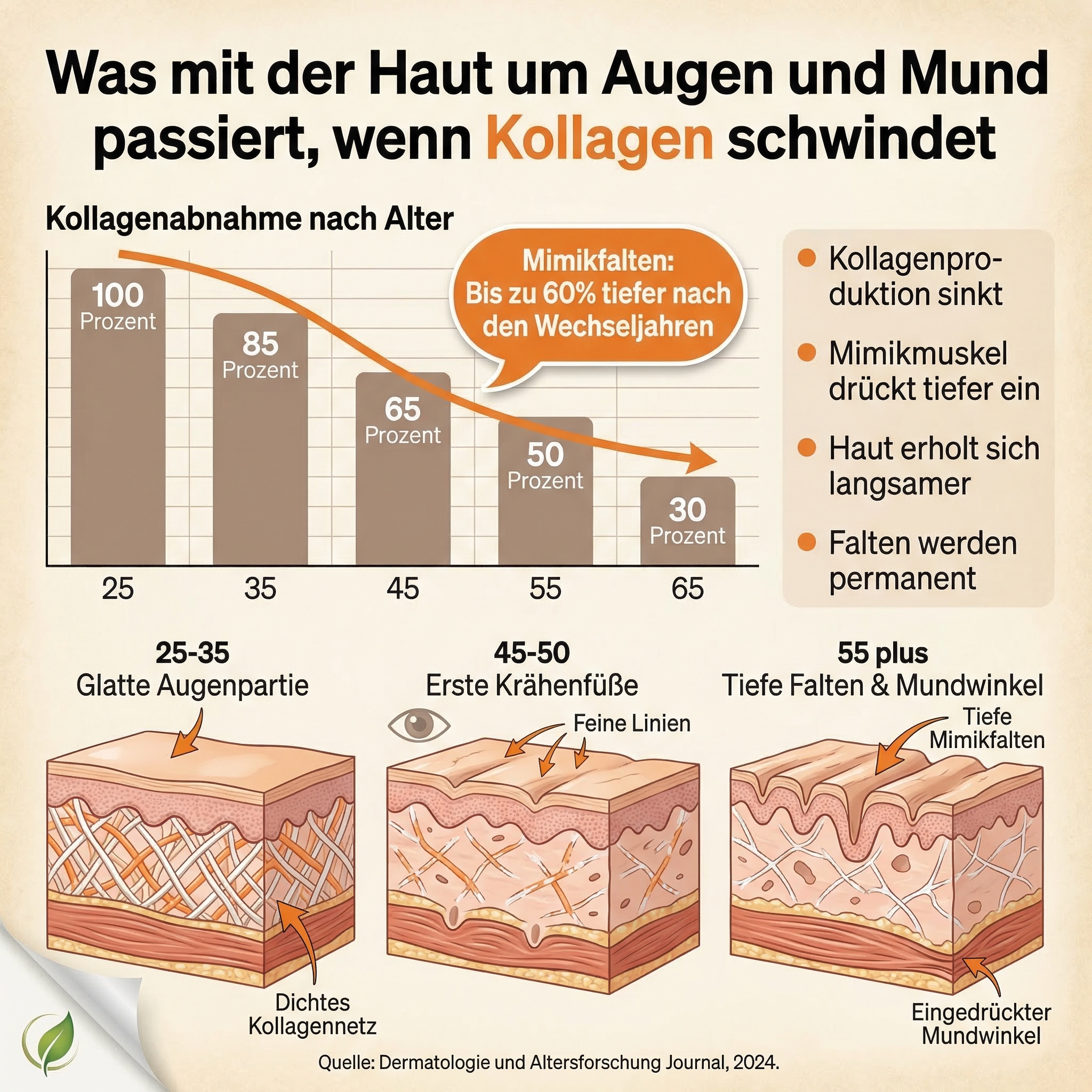 Infografik: Wie Mimikfalten rund um Augen und Mund entstehen